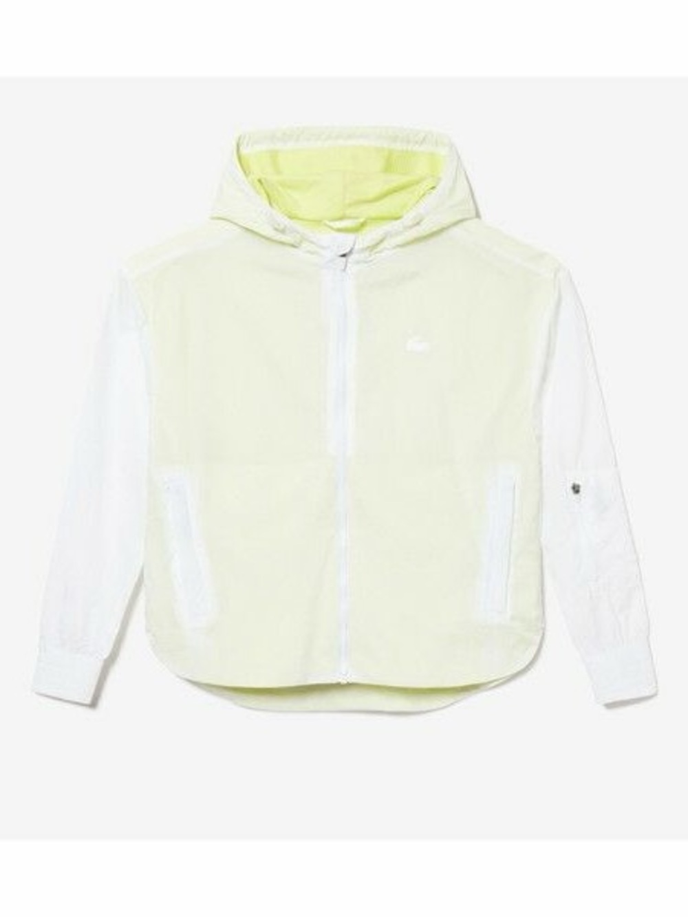 Lacoste Women’s Sheer-Lining Zip-Up Jacket White Yellow Size 8 NWOT